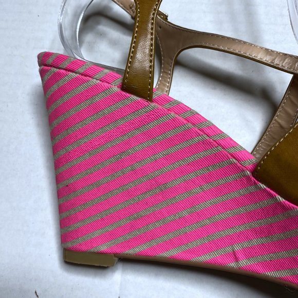 Tommy Hilfiger Women's Size 7 Pink Wedges Heels Strappy Striped Sandals Open Toe - Picture 8 of 13